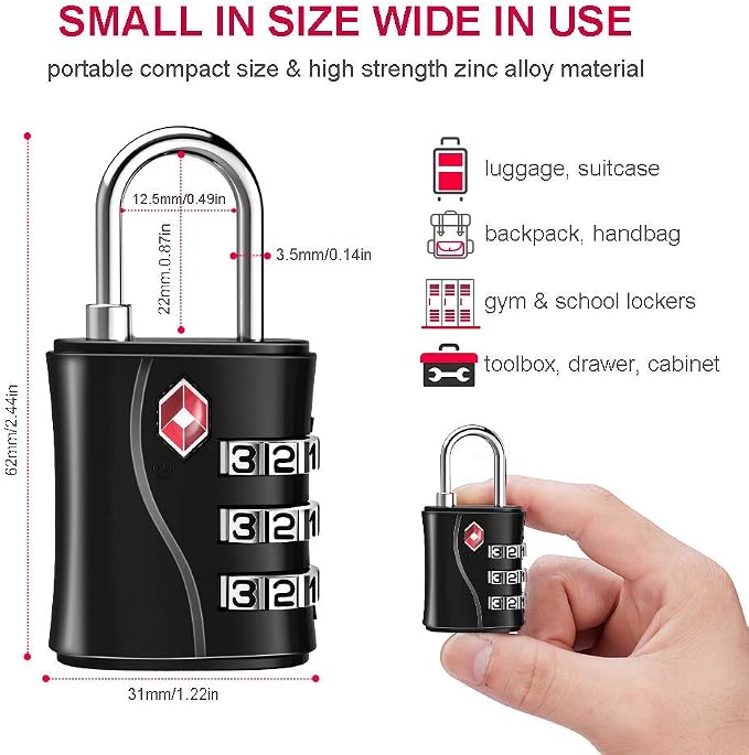 ZHEGE Luggage Locks TSA Approved, Small Padlock - Image 4