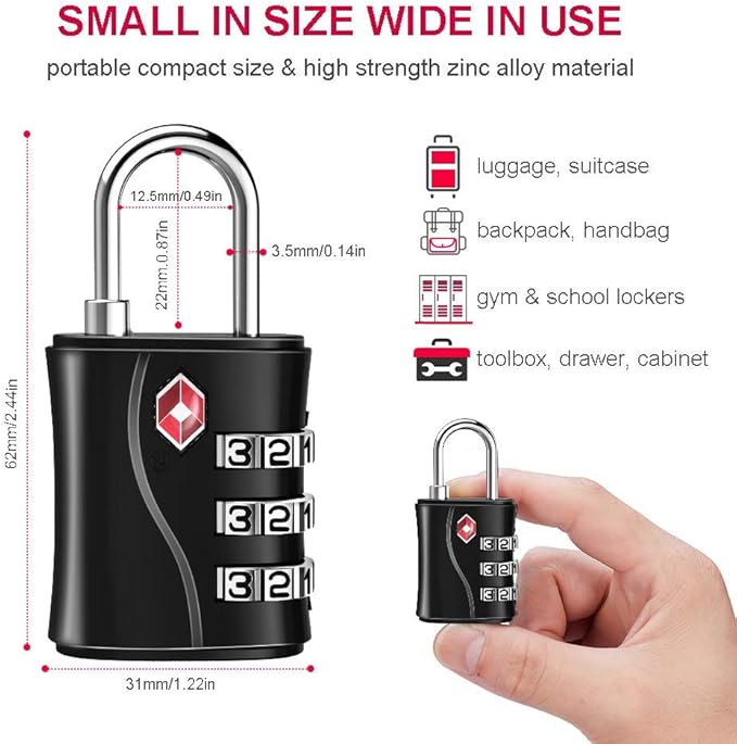 ZHEGE TSA Locks for Luggage, 3 Digit Luggage Lock - Image 4