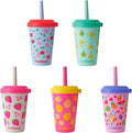 REDUCE GoGo's Kids Portable Tumbler Cups with Lids and Spill-Proof Straws - 5 Pack of Stackable 12 oz Tumblers with Twist-On Lids - Easy Storage, Dishwasher Safe - Fruity Cutie by Reduce