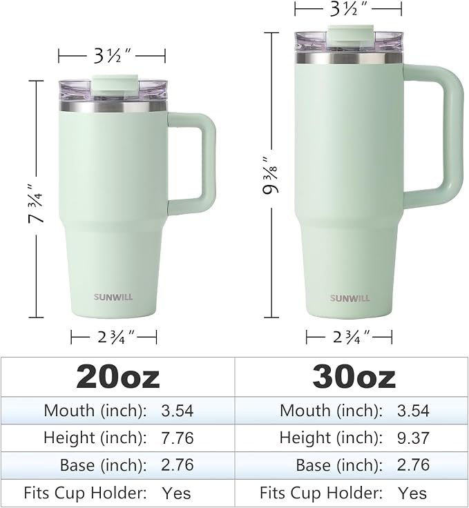 SUNWILL Travel Coffee Mug with Lid, 20 oz Tumbler with Handle and Straw Leak Proof, Stainless Steel Cup Insulated for Office & Gym, Cupholder Friendly, Powder Coated Matcha Cream - Image 3