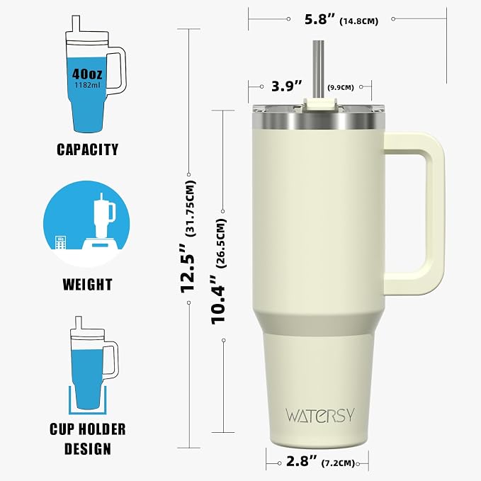 40 oz Tumbler with Handle,Tumbler with Lid and Straw,Double Wall Insulated Cup Stainless Steel Travel Mug(Cold for 34 Hours),Water Bottle for Iced Tea,Coffee,Cold Beverages(Cream White) - Image 8