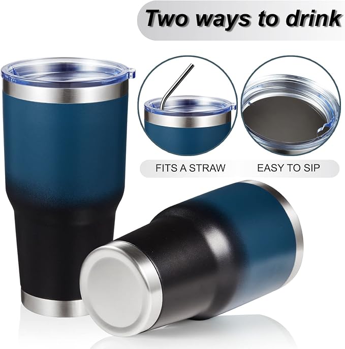 MEWAY 30oz Insulated Tumbler With Lids and Straws,Stainless Steel Double Vacuum Coffee Tumbler Cup, Brush, Durable Powder Coated Coffee Cup for Cold & Hot Drinks, Office, Travel(Blue Black,1 PACK) - Image 2