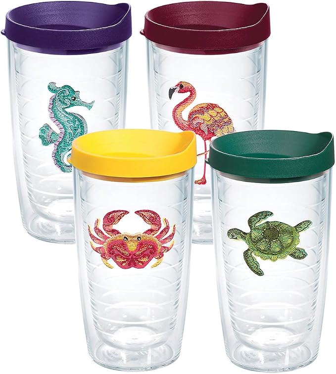 Tropical Animal Assorted 16 oz Tumbler with lid 4 Pack by TervisTumblerCompany