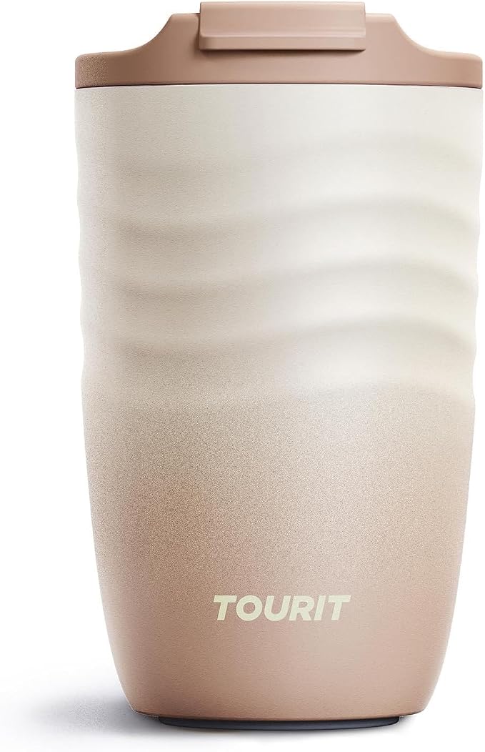 TOURIT 12 oz Travel Coffee Mug, Insulated Stainless Steel Travel Mug with Lid, Leak-Proof Double-Wall Vacuum Tumbler, Reusable Coffee Cup - Light khaki by TOURIT