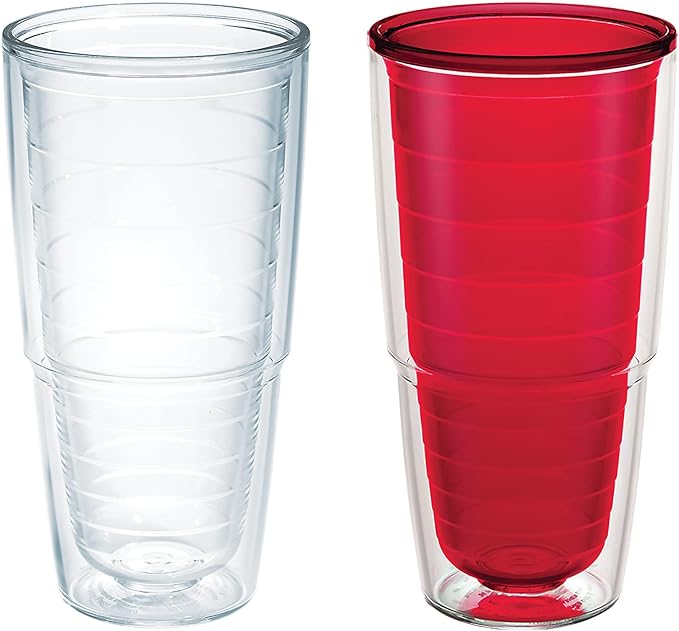 Tervis Clear & Colorful Tabletop Made in USA Double Walled Insulated Tumbler Travel Cup Keeps Drinks Cold & Hot, 24oz - 2pk, Clear and Red - Image 2