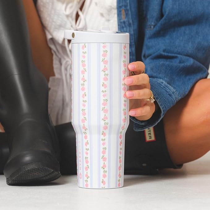 HydroJug Sport - Stainless Steel Tumbler with Straw, Vacuum Insulated, 40oz Leakproof Water Bottle, Ergonomic Design, Reusable, Dishwasher Safe, Rubber Base, Durable for Gym or Outdoors, Primrose - Image 5