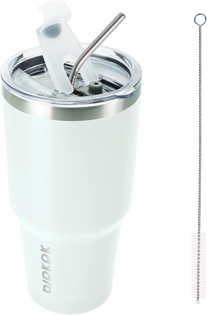 BJPKPK 30oz White Stainless Steel Tumbler With Lid And Straw Reusable Insulated Coffee Travel Thermal Tumblers Cup by BJPKPK