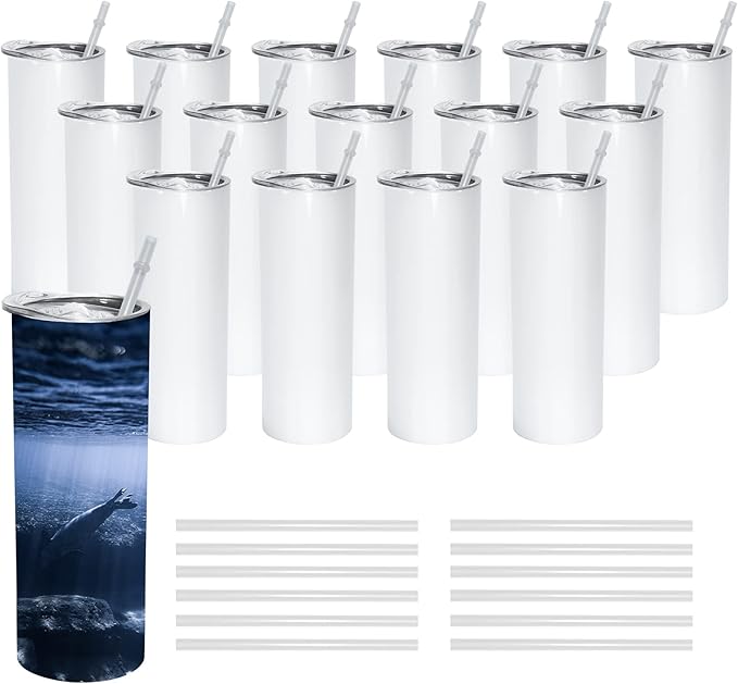 AGH 50 Pack Sublimation Tumblers Blank 20 OZ Straight Skinny Tumbler with Straw, Stainless Steel Double Wall Insulated Tumbler for Tumbler Press Machine by AGoodHopeforYou