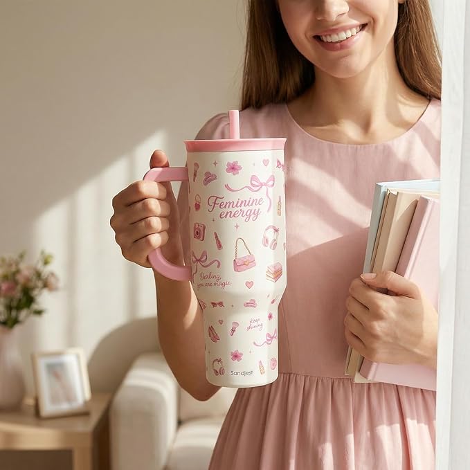 SANDJEST Women's Things 40oz Tumbler with Handle and Straw, Insulated Stainless Steel Travel Coffee Mug for Women Girls, Gift Idea for Birthday Christmas Mothers Day - Image 6