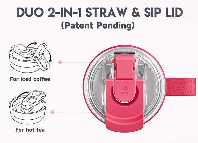 Meoky 40oz Tumbler with Handle, Stainless Steel Travel Mug with 2-in-1 Straw and Sip Lid, Vacuum Insulated Coffee Mug, 100% Leak Proof, Keeps Cold for 34 Hours or Hot for 10 Hours (Ruby) - Image 3