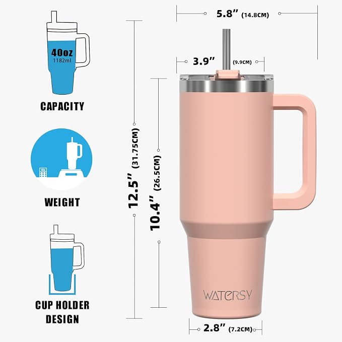 40 oz Tumbler with Handle,Tumbler with Lid and Straw,Double Wall Insulated Cup Stainless Steel Travel Mug(Cold for 34 Hours),Water Bottle for Iced Tea,Coffee,Cold Beverages(Pink) - Image 8