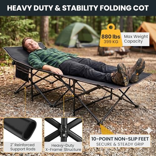 LILYPELLE Folding Camping Cot, Extra Wide Heavy Duty Sleeping Cots with Pad - Image 3