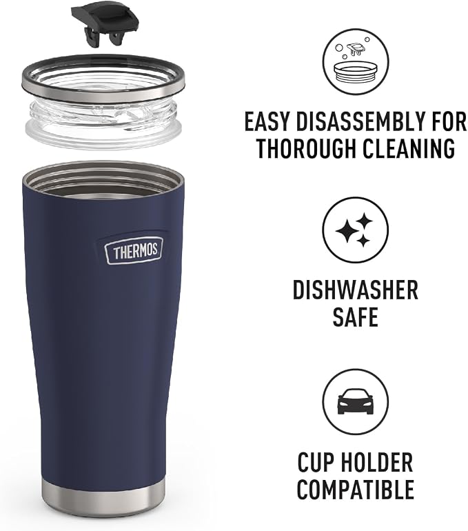 THERMOS ICON SERIES, Stainless Steel Tumbler with Slide Lock, 24 Ounce, Mystic Navy - Image 3