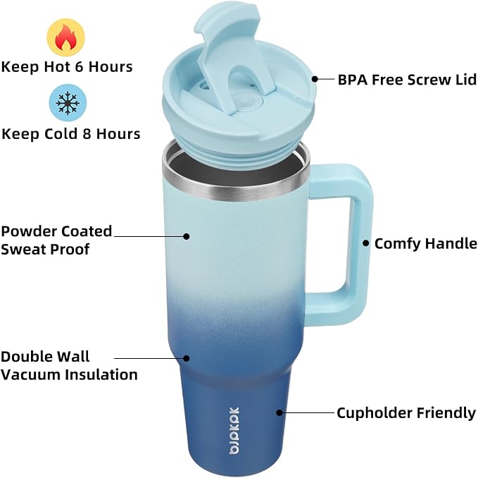 BJPKPK Tumbler With Handle 40 oz Stainless Steel Insulated Tumbler With Lid And Straw For Water Or Ice Coffee,Sky - Image 2