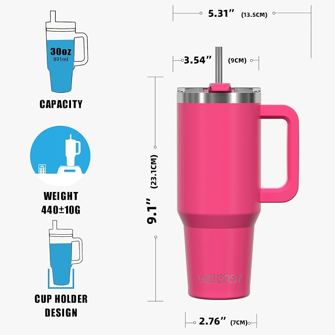 30 oz Tumbler with Handle,Tumbler with Lid and Straw,Double Wall Insulated Cup Stainless Steel Travel Mug(Cold for 34 Hours),Water Bottle for Iced Tea,Coffee,Cold Beverages(Gloss Pink) - Image 9