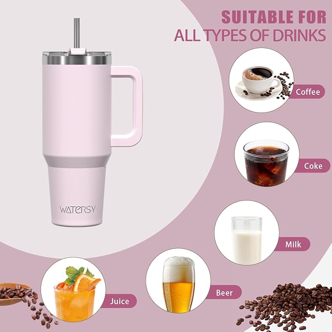 20 oz Tumbler with Handle,Tumbler with Lid and Straw,Double Wall Insulated Cup Stainless Steel Travel Mug(Cold for 34 Hours),Water Bottle for Iced Tea,Coffee,Cold Beverages(Rose Quartz) - Image 6