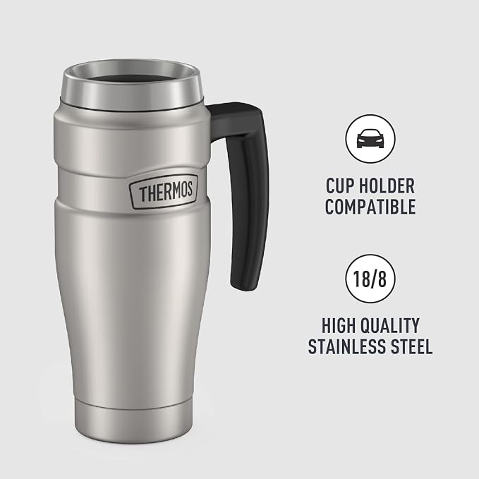 THERMOS Stainless King Vacuum-Insulated Travel Mug with Handle-16oz,Matte Steel-Thermos Tumbler for Hot&Cold Drinks-Leak-Proof&Sweat-Proof Stainless Steel Coffee Mug with Lid for Commuting,(Pack of 4) - Image 4