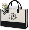 TOPDesign Personalized Initial Jute/Canvas Beach Bag, Monogrammed Gift Tote Bag by TOPDesign
