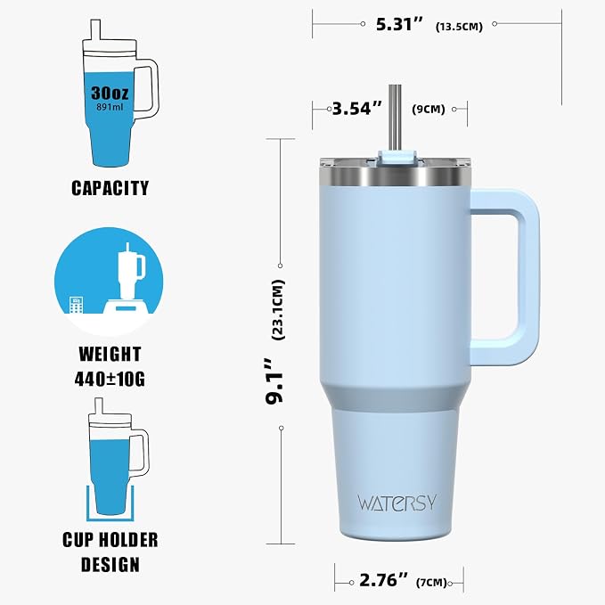 30 oz Tumbler with Handle,Tumbler with Lid and Straw,Double Wall Insulated Cup Stainless Steel Travel Mug(Cold for 34 Hours),Water Bottle for Iced Tea,Coffee,Cold Beverages(Blue) - Image 7