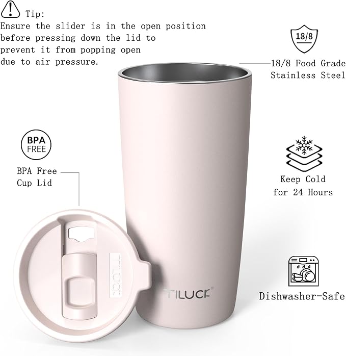 TILUCK 20 oz Insulated Tumbler with BPA-Free Lid, Stainless Steel Vacuum Travel Coffee Mug, Double Wall Coffee Tumbler（20oz，Matte SakuraPink） - Image 2