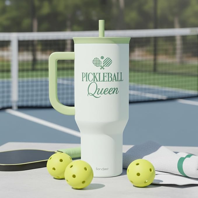 SANDJEST Pickleball 40oz Tumbler With Handle and Straw, Pickleball Queen Insulated Stainless Steel Travel Coffee Mug for Women Girls Players, Gift Idea for Birthday Christmas Mothers Day - Image 7