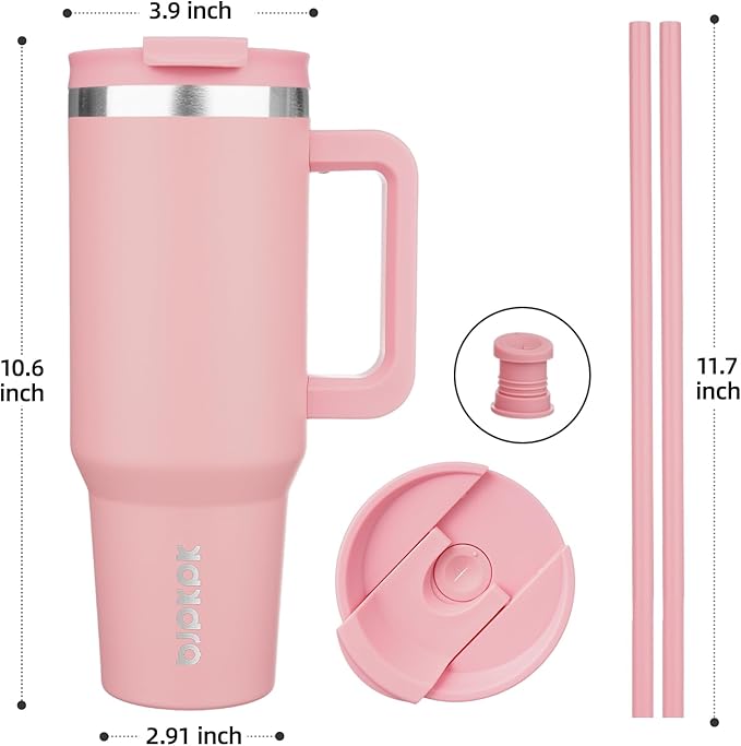 BJPKPK Insulated Tumblers With Handle And Straw 40 oz Stainless Steel Tumbler Cups With Lid,Light Pink - Image 3