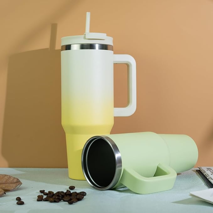 BJPKPK 40 oz Tumbler With Handle Insulated Tumblers With Lid And Straw Stainless Steel Thermal Cup,Lemon - Image 5