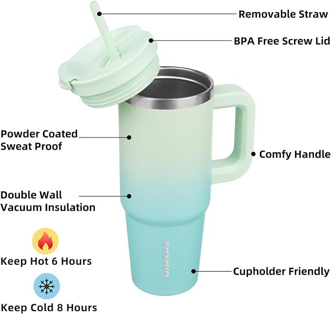 BJPKPK Insulated Tumblers With Handle And Straw 30 oz Stainless Steel Tumbler Cups With Lid,Mint - Image 2