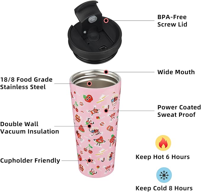 BJPKPK 22oz Stainless Steel Insulated Tumbler With lid And Straw Travel Coffee Thermal Tumblers Cup For Women And Men,Passionate Pink - Image 2