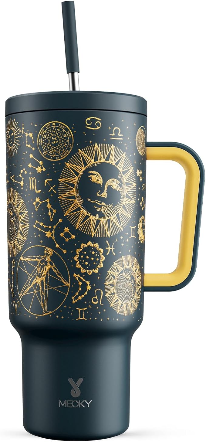 Meoky 40 oz Tumbler with Handle and Straw, Tumbler with Lid and Straw, Insulated Stainless Steel Travel Mug, 100% Leak-proof, Keeps Cold for 34 Hours or Hot for 10 Hours (Tarot) by MEOKY