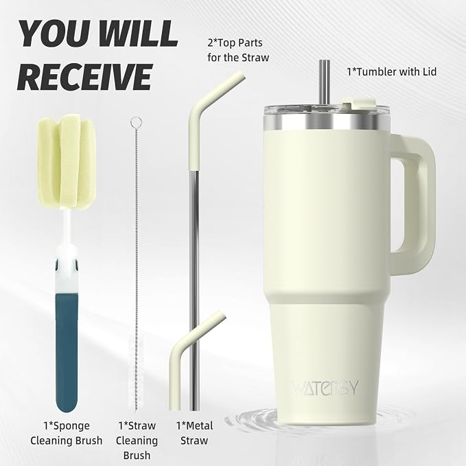20 oz Tumbler with Handle,Tumbler with Lid and Straw,Double Wall Insulated Cup Stainless Steel Travel Mug(Cold for 34 Hours),Water Bottle for Iced Tea,Coffee,Cold Beverages(Cream White) - Image 2