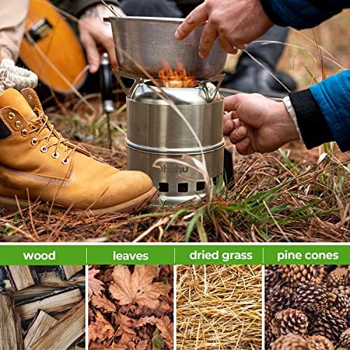 Camping Stove, Ohuhu Camp Stove Wood Burning Stove Stainless Steel Stoves Mini Portable Stove for Camping Picnic BBQ Backpacking Hiking Survival Emergency Cooking Outdoor with Grill Grid Carry Bag - Image 4