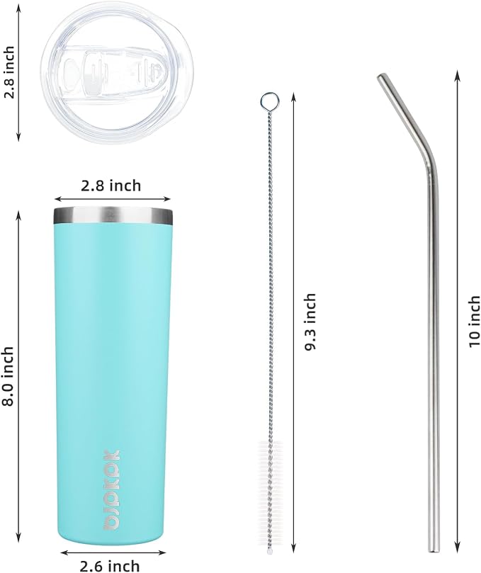 BJPKPK 2 Pack 20oz Skinny Tumblers with Lid Insulated Travel Coffee Cup Stainless Steel Thermal Mug,Turquoise,Turquoise - Image 3