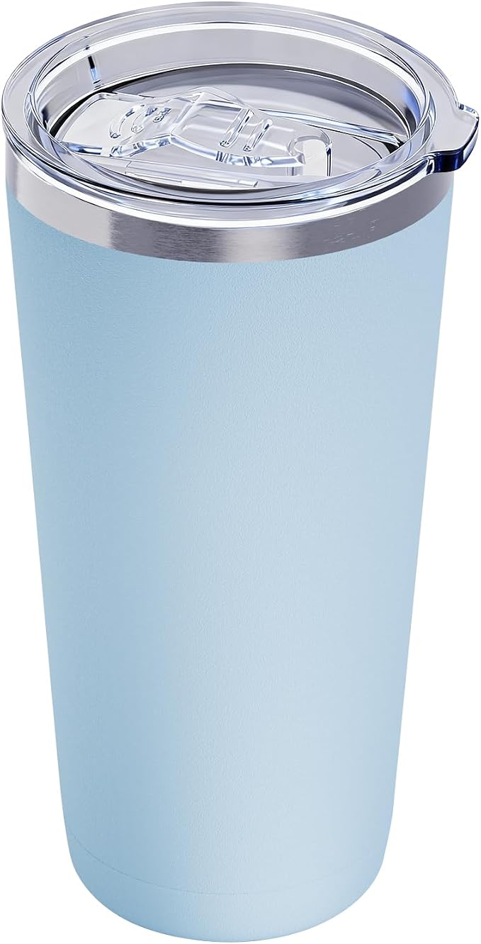GGQ 20oz Travel Coffee Tumbler Food-Grade 304 Stainless Steel Vacuum Insulated Double Wall Leak-Proof Lid Reusable Straw Hot and Cold Drinks Cup Holder Friendly (Light Blue) by GGQ