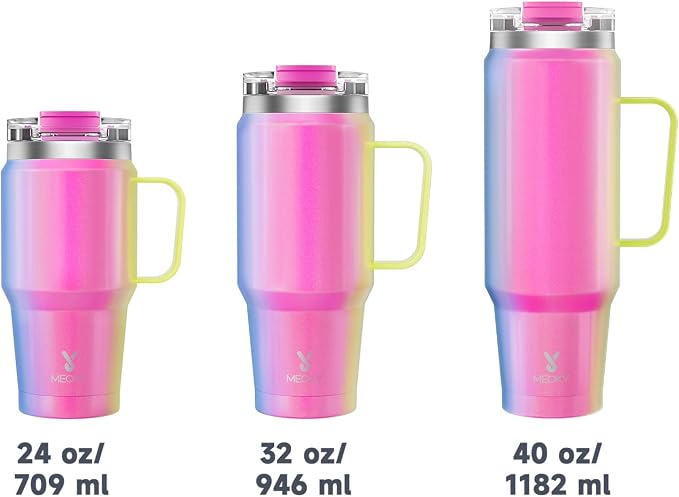 Meoky 32 oz Tumbler with Handle, Insulated Tumbler with Lid and Straw, Stainless Steel Travel Mug, 100% Leak Proof, Keeps Cold for 24 Hours or Hot for 8 Hours, Fits in Car Cup Holder (Carnival) - Image 5
