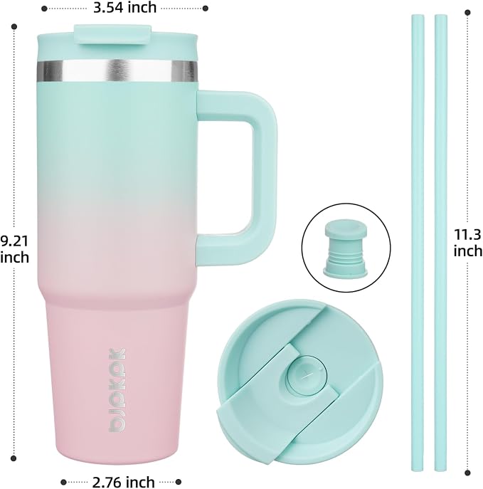 BJPKPK 30 oz Stainless Steel Tumbler With Handle Insulated Tumblers With 2 Straw Travel Coffee Mug With Lid,Bubble Gum - Image 3