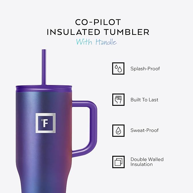 IRON °FLASK Co-Pilot Insulated Mug w/Straw & Flip Cap Lids - Cup Holder Bottle for Hot, Cold Drink - Leak-Proof - Water, Coffee Portable Travel Mug - Aurora, 32 Oz - Image 2