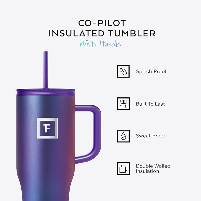 IRON °FLASK Co-Pilot Insulated Mug w/Straw & Flip Cap Lids - Cup Holder Bottle for Hot, Cold Drink - Leak-Proof - Water, Coffee Portable Travel Mug - Rose Gold, 32 Oz - Image 2
