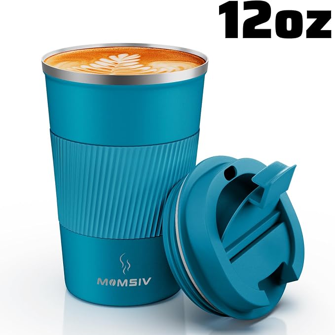 MOMSIV 12oz Travel Mug, Insulated Coffee Cup with Leakproof Lid, Travel Coffee Mug Vacuum Stainless Steel Double Walled Reusable Coffee Cup for Hot and Cold Water Coffee - Image 8