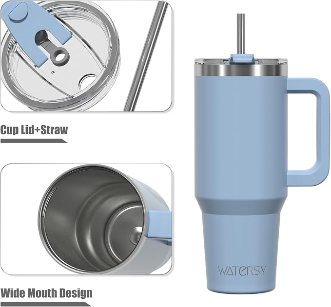 20 oz Tumbler with Handle,Tumbler with Lid and Straw,Double Wall Insulated Cup Stainless Steel Travel Mug(Cold for 34 Hours),Water Bottle for Iced Tea,Coffee,Cold Beverages(Smog Blue) - Image 9