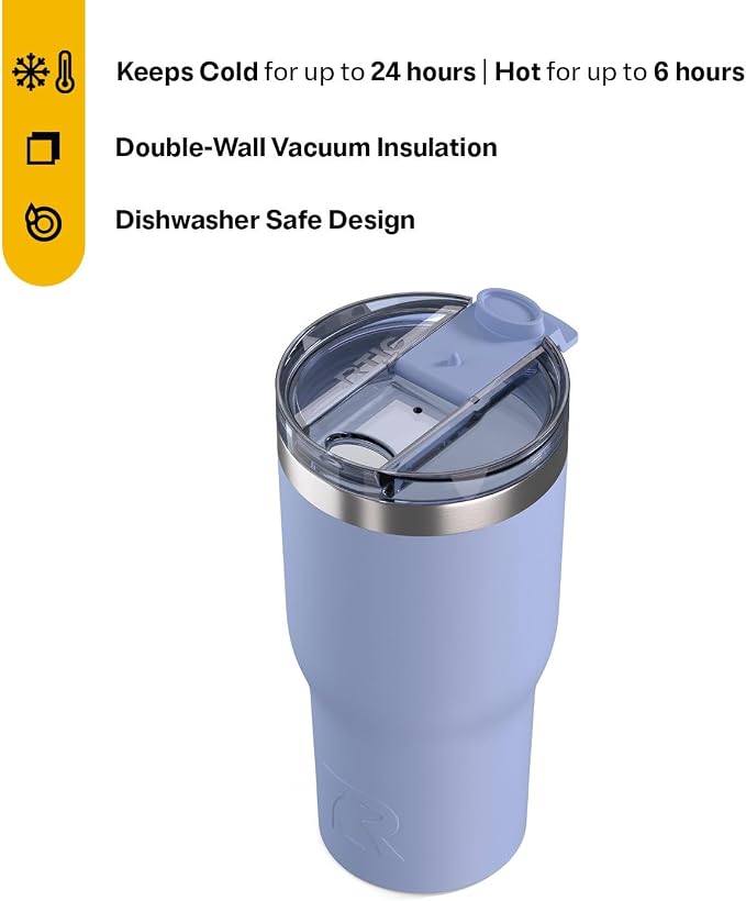 RTIC 30oz Essential Tumbler with Lid, Ceramic Lined, Insulated, Stainless Steel, Metal, Double Wall Vacuum-Insulation, Travel Cup for Iced Coffee, Tea, Hot and Cold Drink, Periwinkle - Image 2