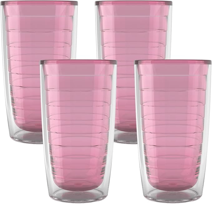 Tervis Clear & Colorful Tabletop Made in USA Double Walled Insulated Tumbler Travel Cup Keeps Drinks Cold & Hot, 16oz - 4pk, Pink Sand by TervisTumblerCompany