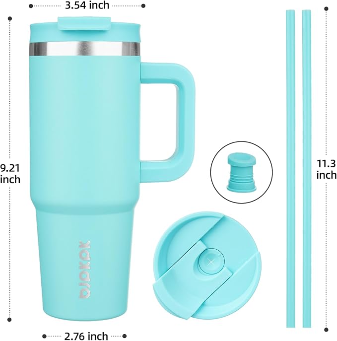 BJPKPK 30 oz Insulated Tumbler With Lid And Straw Stainless Steel Tumblers Cup With Handle For Women And Men,Turquoise - Image 3