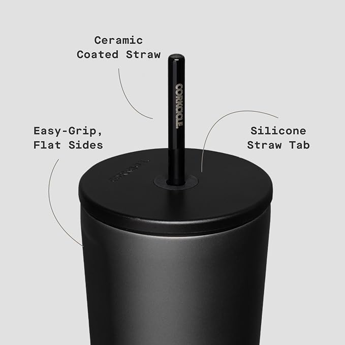 Corkcicle Cold Cup Insulated Tumbler with Straw - Keeps Drinks Cold for 12 Hours - Triple-Insulated Stainless Steel - Leak-Resistant Lid - Summer Drinkware Gift - 24 oz - Ceramic Slate - Image 4
