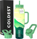 Coldest Tumbler with Handle and Straw - 100% Leak Proof Insulated Tumbler with Lid and Straw (3 Lids) - Stainless Steel Tumblers for Women & Men - Cup Holder Friendly Base, 46 oz (Happy Camper) by Coldest