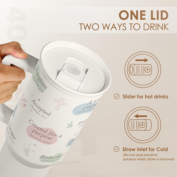 SANDJEST Christian Gift for Women – Inspiration Insulated Stainless Steel Tumbler with Handle and Straw - Religious Gifts for Birthday Christmas, 40oz - Image 4