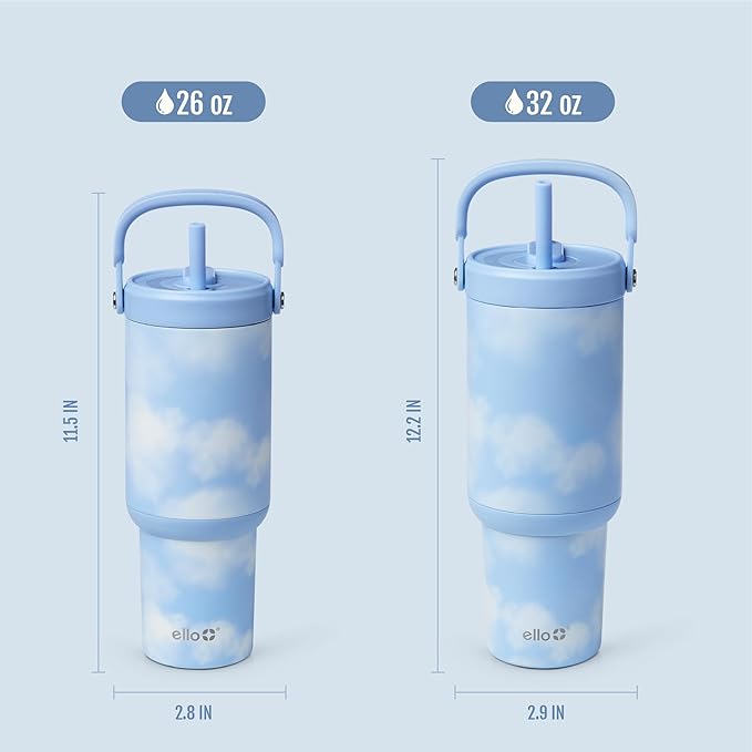 Ello Oasis Go+ 26oz Tumbler with Top Handle and Retracting Straw | Reusable Insulated Stainless Steel Cup, 100% Leakproof Water Bottle, 24 Hours Cold, Cup Holder Friendly For Travel | In The Clouds - Image 6