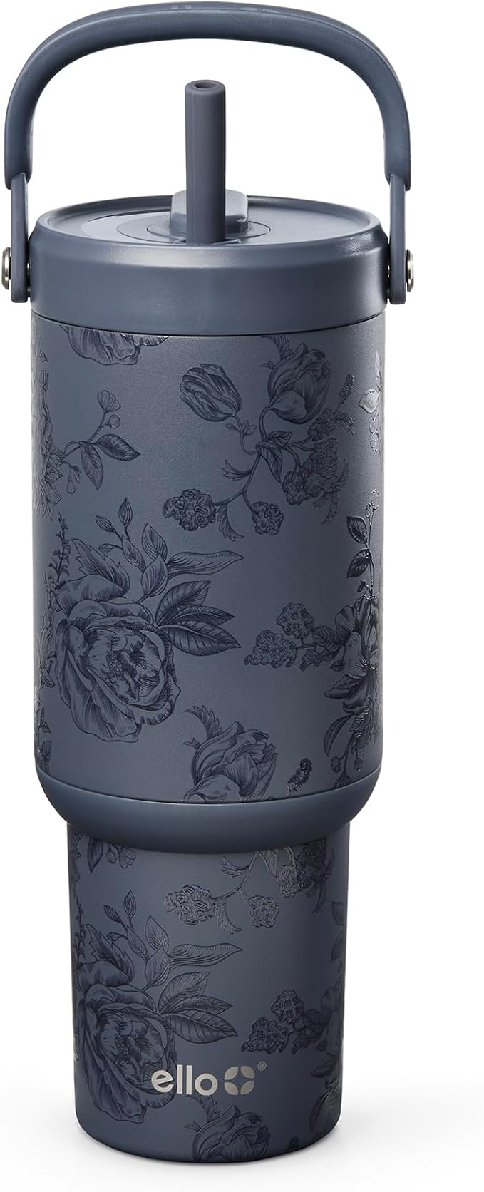 Ello Oasis Go+ 26oz Tumbler with Top Handle and Retracting Straw | Reusable Insulated Stainless Steel Cup, 100% Leakproof Water Bottle, 24 Hours Cold, Cup Holder Friendly For Travel | Rose Navy by Ello