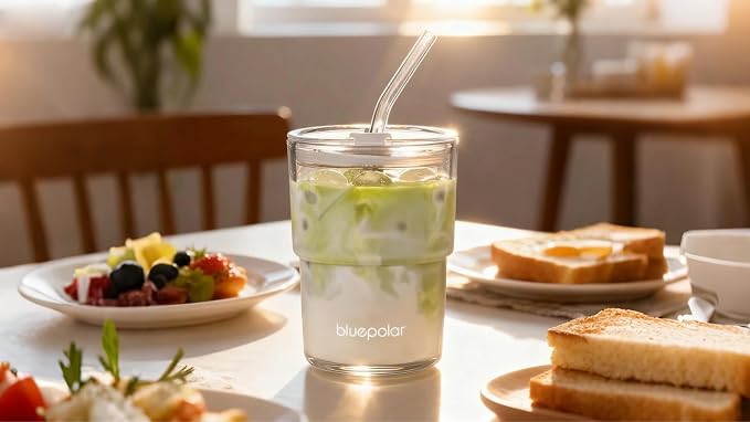 BLUEPOLAR 13oz/400ml Glass Water Tumbler with Straw and Lid Sealed Carry On Thick Wall Iced Coffee Cup Glass Cup for Water, Iced Tea Fruit Juice Etc(Aurora White - Image 8