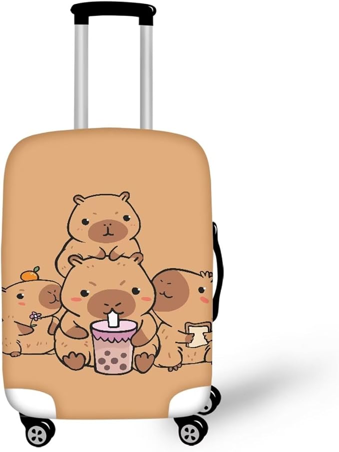 Milk Tea Capybara Luggage Cover Fit 30-32 Inch Universal Thickness Suitcase by Dremagia